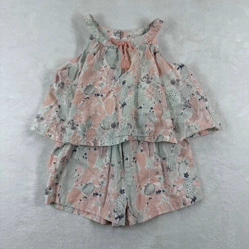 Savannah Kids Girls 24M Cactus Floral 2-Piece‎ Romper Set Pink Green Halter 6865